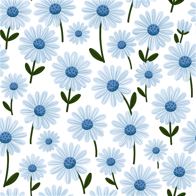 Scattered White Daisy Flowers with Blue Centers - Minimalist Clipart