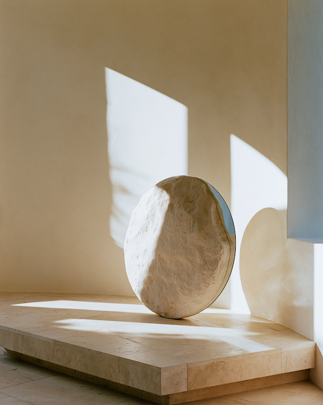 Sculptural Mirror in Minimalist Mediterranean Interior