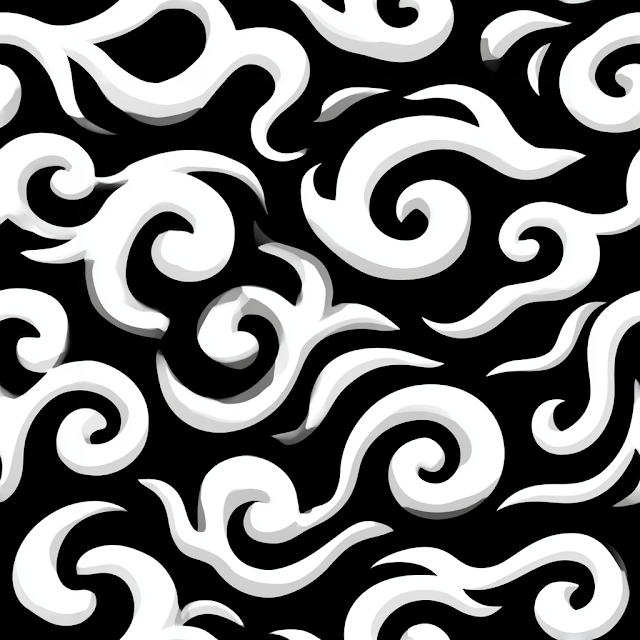 Seamless Black and White Cartoon Water Swirls Texture