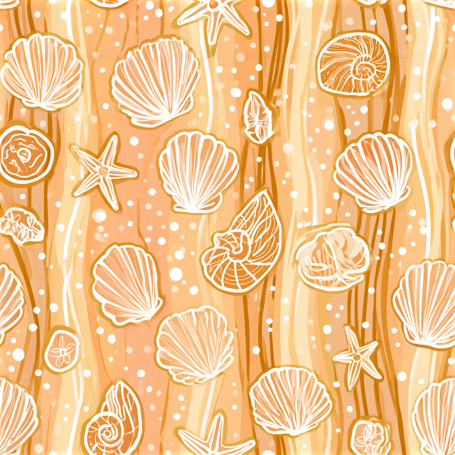 Seamless Coastal Pattern with Hand-Drawn Seashells