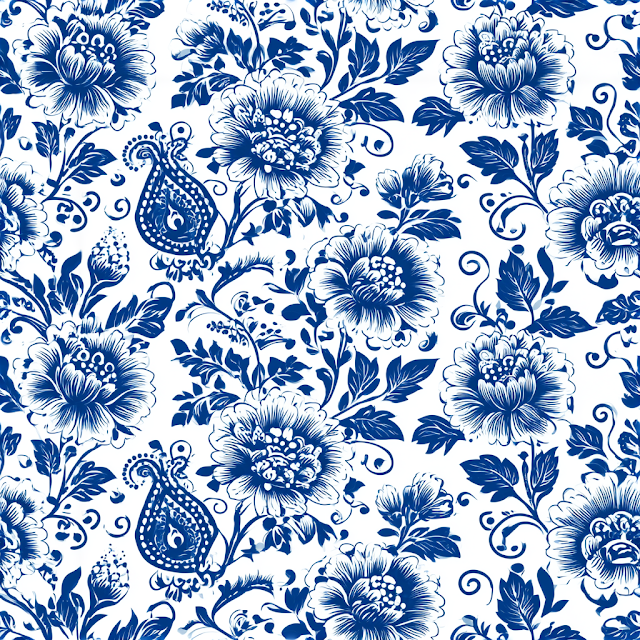 Seamless Cobalt Blue Floral Wallpaper Pattern