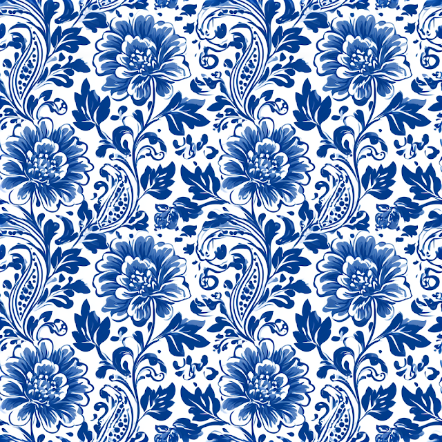 Seamless Cobalt Blue Floral Wallpaper Pattern