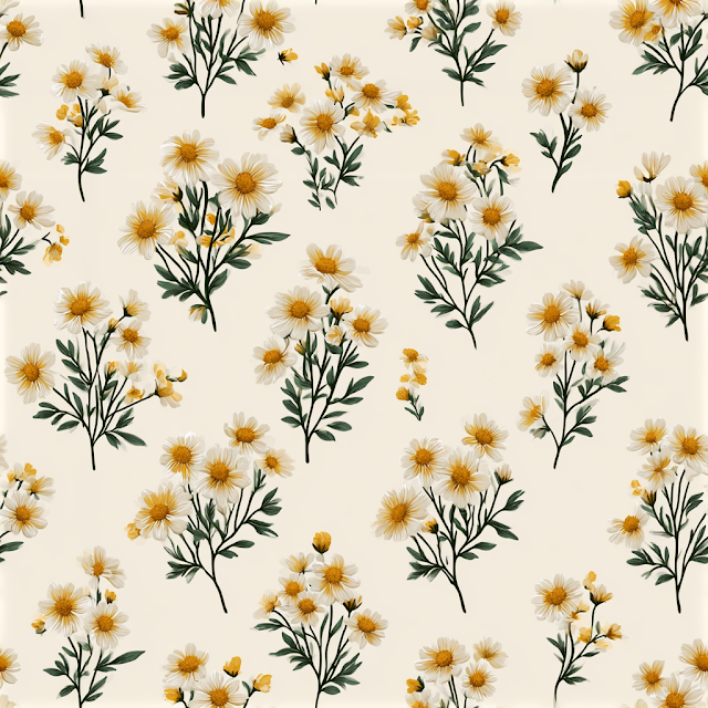 Seamless Ditsy Floral Pattern with Yellow and Ivory Wildflowers