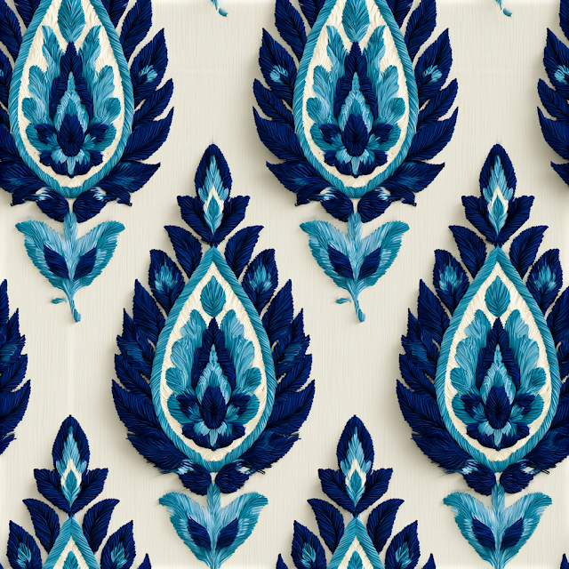 Seamless Ikat Paisley Pattern with Mughal Embroidery Motifs