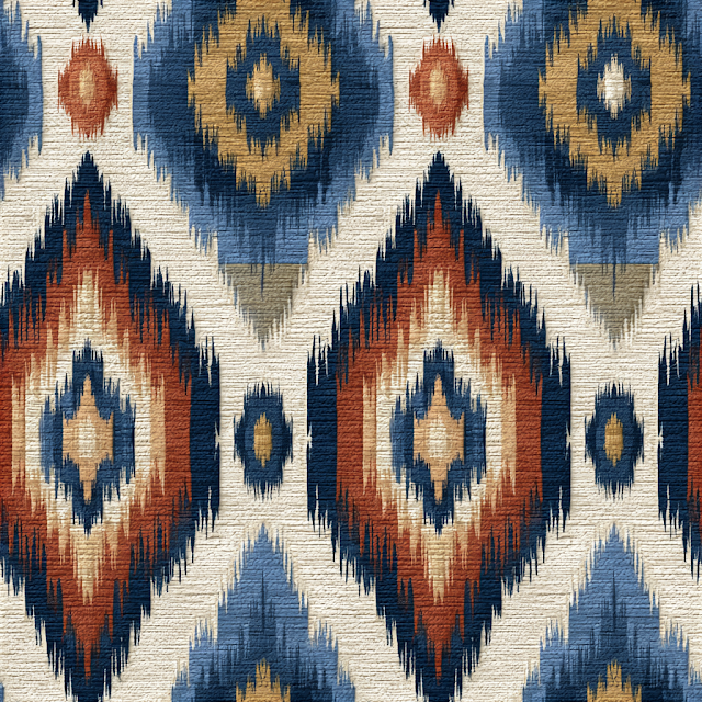 Seamless Ikat Textile Pattern in Indigo and Rust