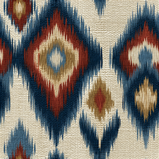 Seamless Ikat Textile Pattern with Geometric Motifs