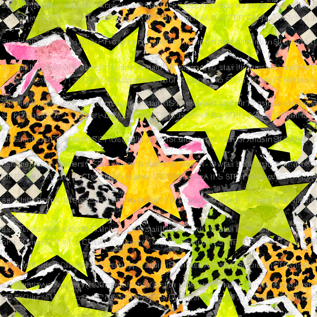 Seamless Neon Star Pattern with Animal Print Aesthetic