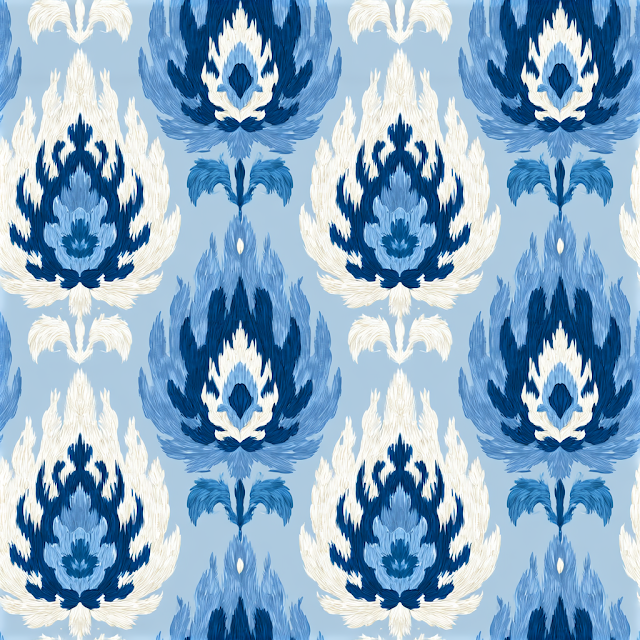 Seamless Pastel Blue Ikat Paisley Pattern