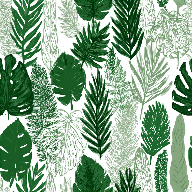 Seamless Tropical Botanical Pattern with Monstera and Palm Leaves