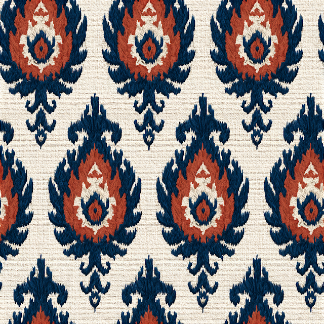 Seamless Uzbek Ikat Pattern with Paisley Motifs