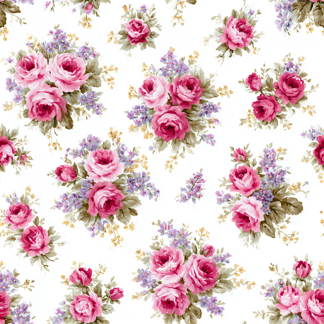 Seamless Vintage Floral Pattern with Roses and Blossoms