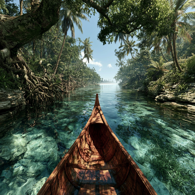 Serene Canoe Journey Through a Tropical Paradise