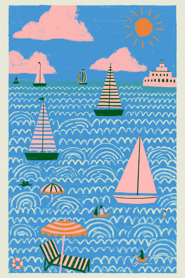 Serene Coastal Scene with Sailing Boats