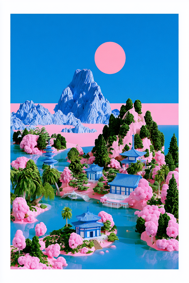 Serene Oriental Landscape in Dreamy Colors
