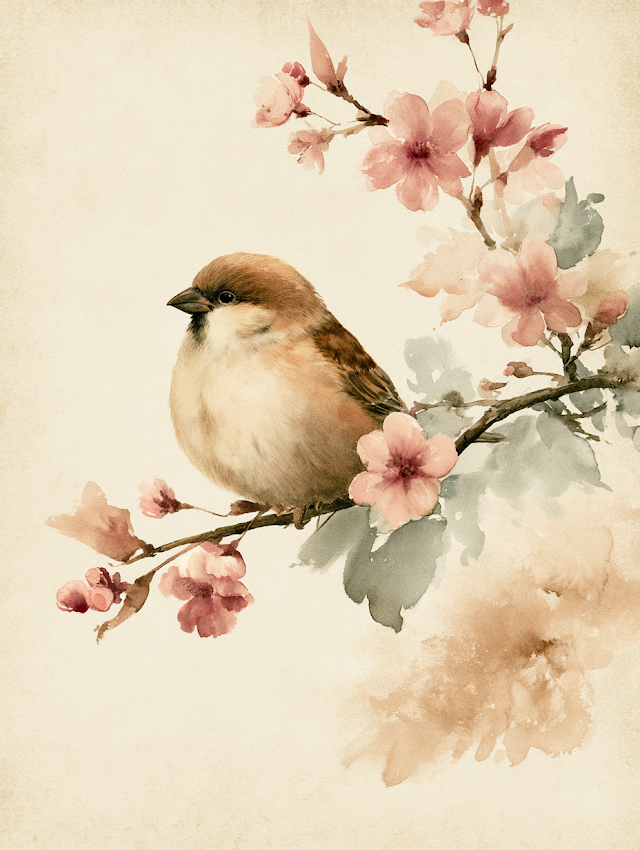 Serene Sparrow Among Cherry Blossoms