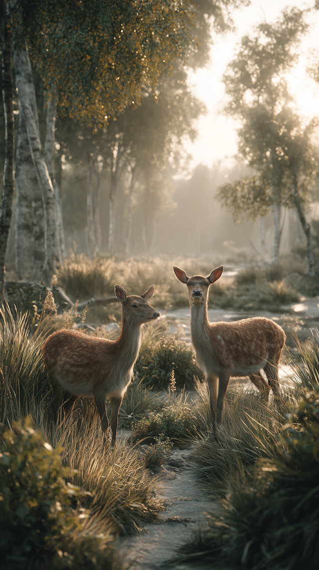 Serene Summer Meadow at Dawn with Wild Deer