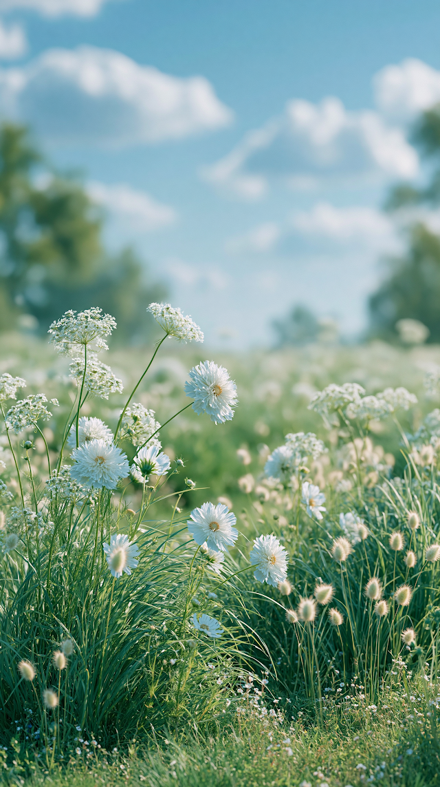 Serene Summer Meadow Under a Blue Sky