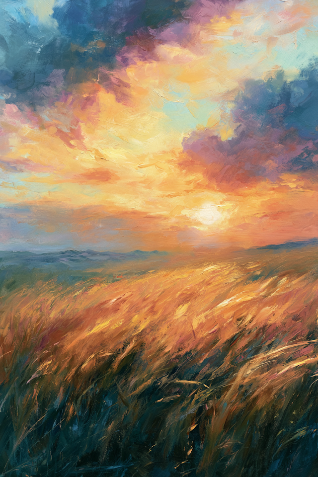 Serene Sunrise Over Golden Grassland