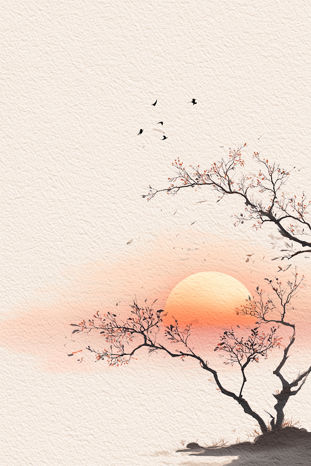 Serene Sunset Sky with Minimalist Tree Branches