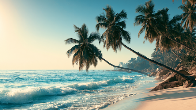Serene Tropical Sunrise Over Aqua Shoreline