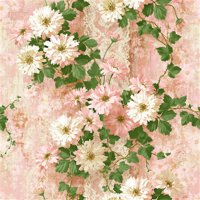 Shabby Chic Floral Pattern with Daisies and Ivy
