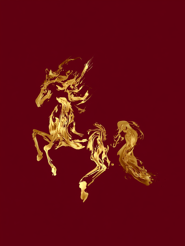 Silhouette of a Galloping Chinese Horse in Liquid Gold