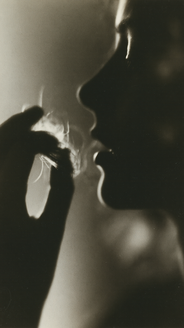 Silhouetted Hand Holding Hair in Black and White