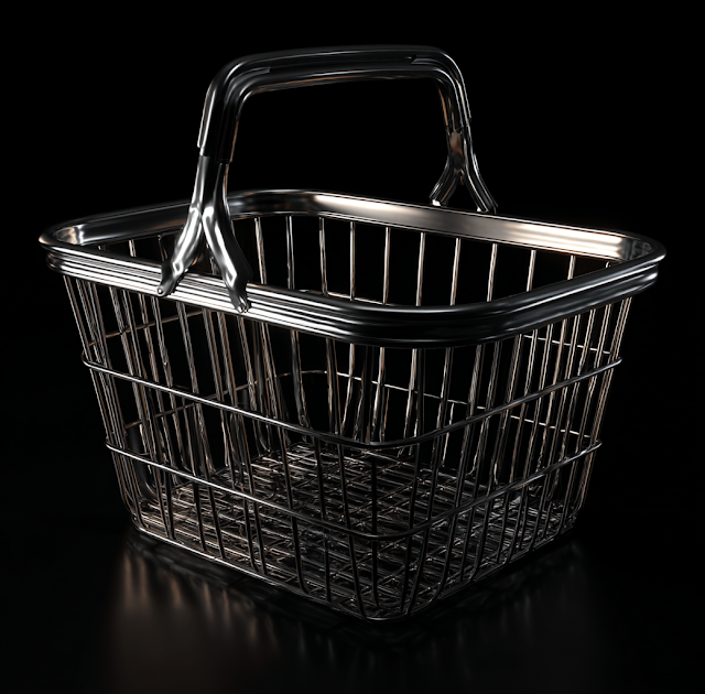 Sleek Metallic Chrome Shopping Basket 3D Render