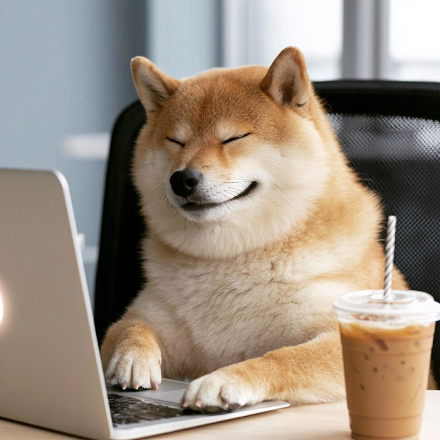 Smug Shiba Inu Working at Desk