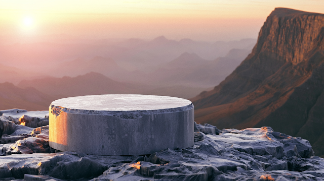 Solitary Circular Stone Platform at Sunset