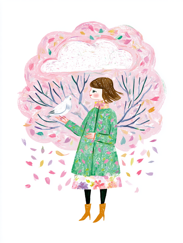 Spring Awakening: A Serene Woman with a Dove