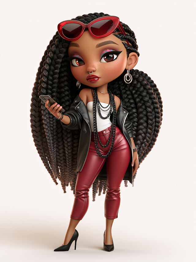 Stylish Female Chibi Character in Fashionable Attire