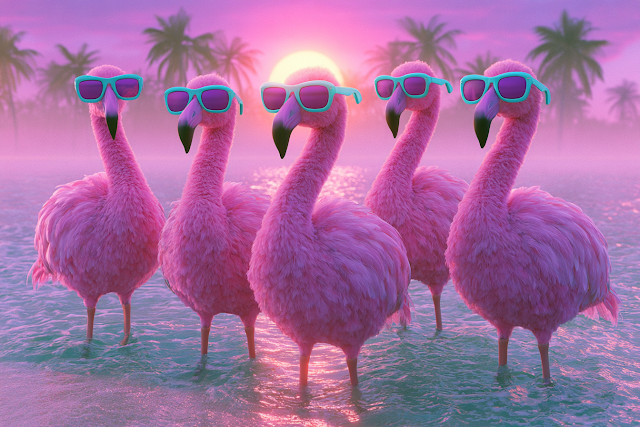 Stylish Pink Flamingos at Sunset with Retro Sunglasses