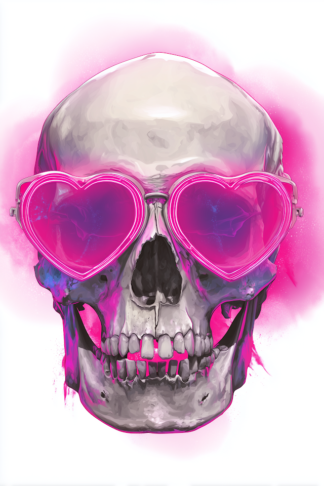 Stylish Skull with Heart Sunglasses in Neon Fuchsia