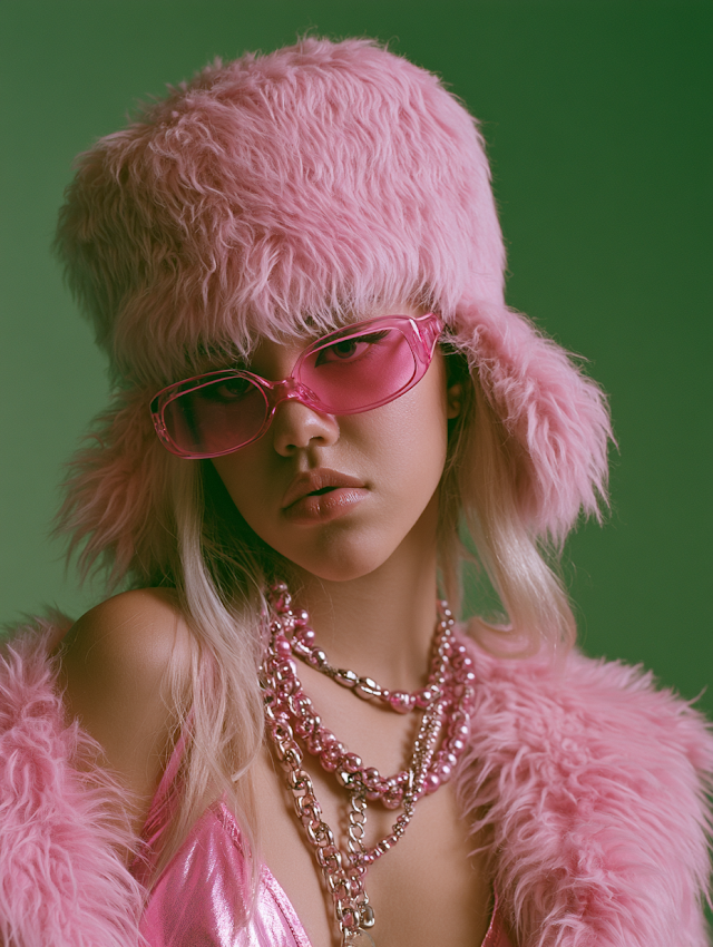 Stylish Woman in Pink Furry Fashion