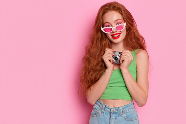 Stylish Young Woman in Bright Pink Studio Portrait