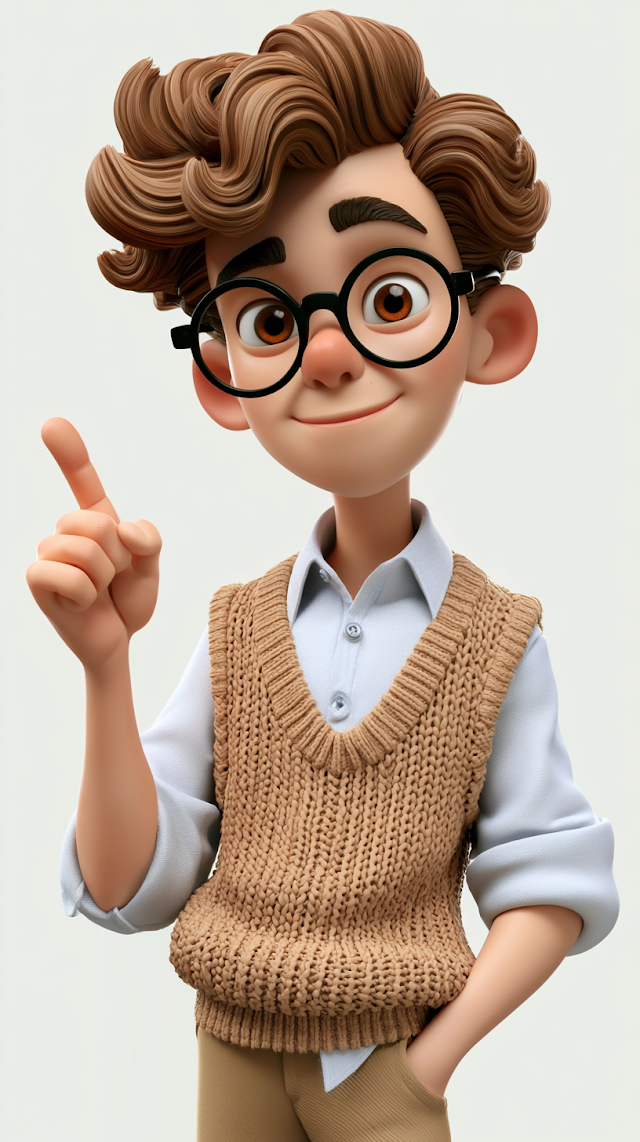 Stylized 3D Animated Portrait of a Smart Teenage Boy