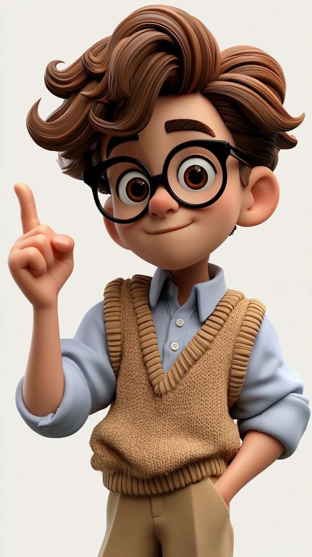 Stylized 3D Animated Portrait of a Smart Teenager