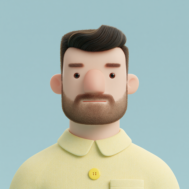 Stylized 3D Cartoonish Adult Man Portrait