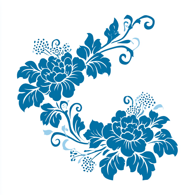 Stylized Blue Floral Ornament