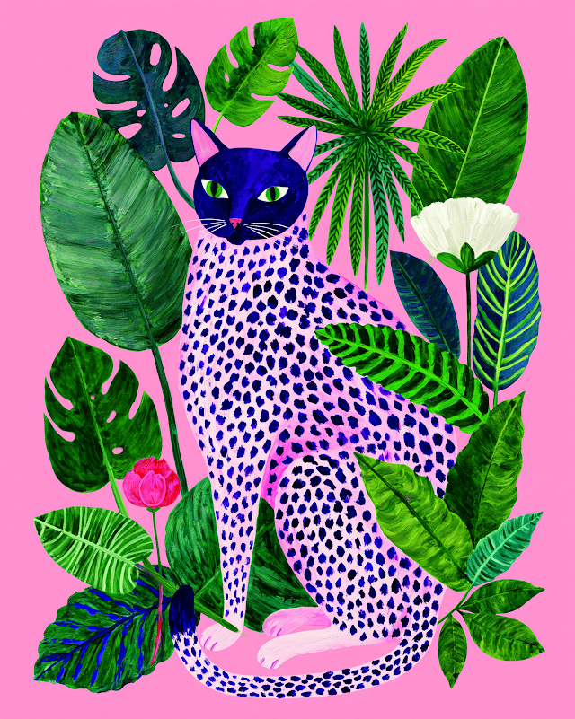 Stylized Cat Among Tropical Foliage