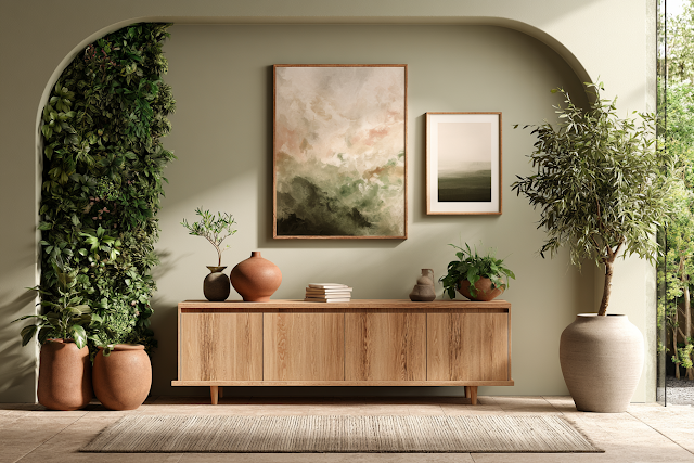 Stylized Contemporary Interior with Vertical Plant Wall