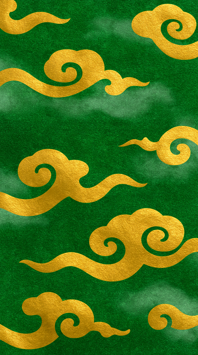 Stylized Golden Clouds on Green Background