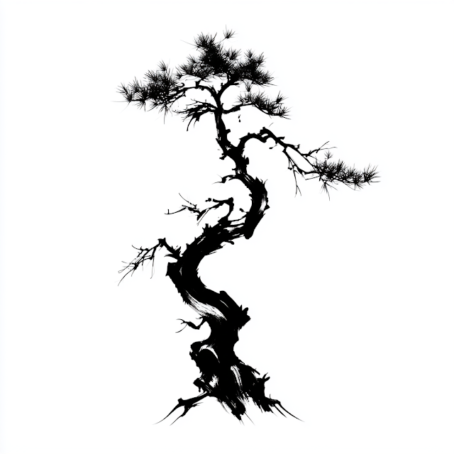 Stylized Oriental Pine Tree Illustration