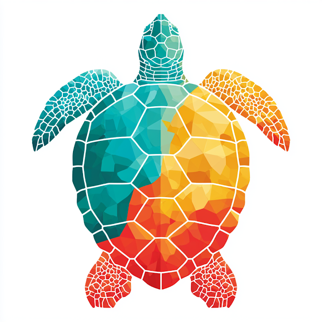 Stylized Sea Turtle Icon with Geometric Mosaic Shell