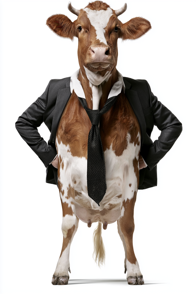 Suited Cow Businessman: A Humorous Anthropomorphic Portrait