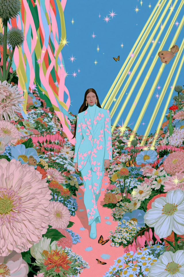 Surreal Elegance: Woman in a Dreamlike Garden