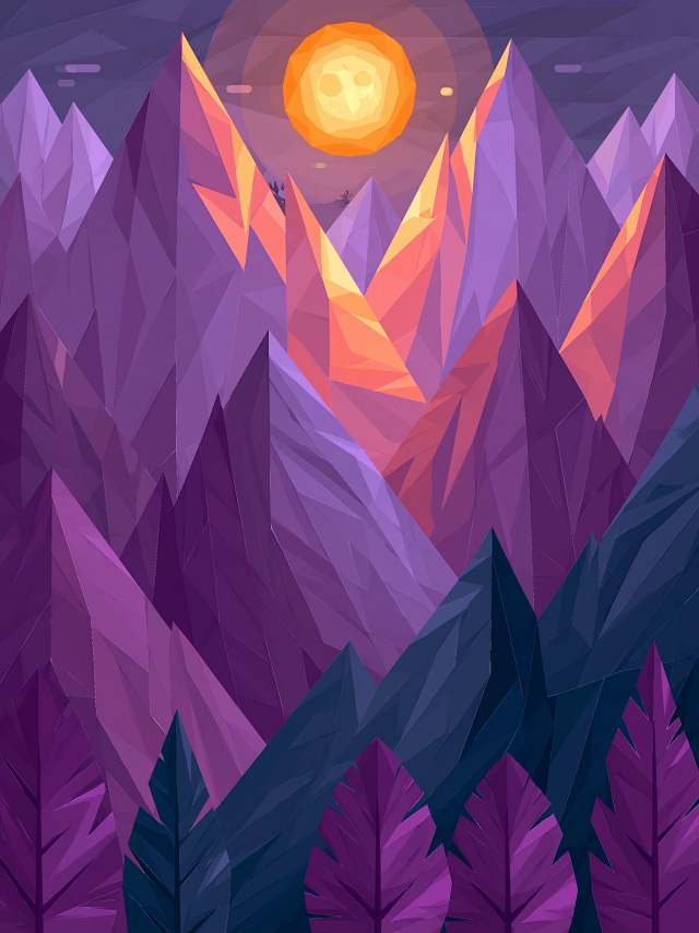 Surreal Paper Mountains under a Glowing Moon