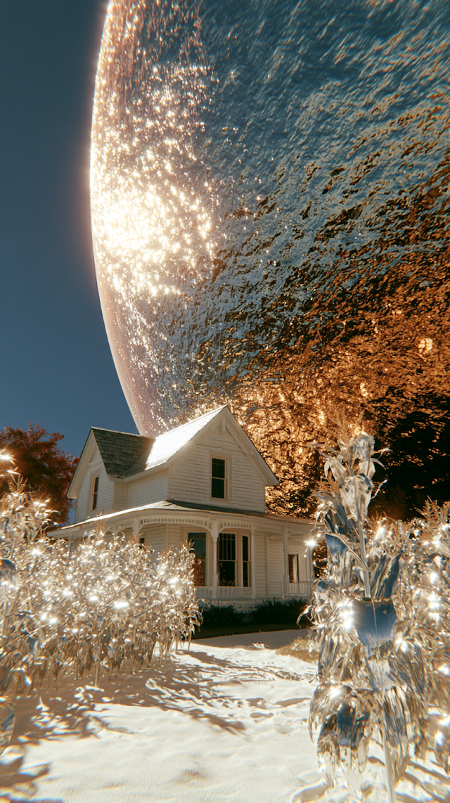 Surreal Vintage Farmhouse in Dreamlike Landscape