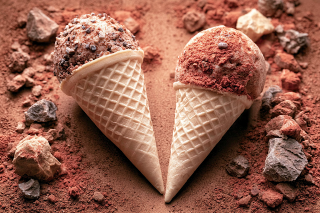 Surreal Waffle Ice Cream Cones on Rustic Earth